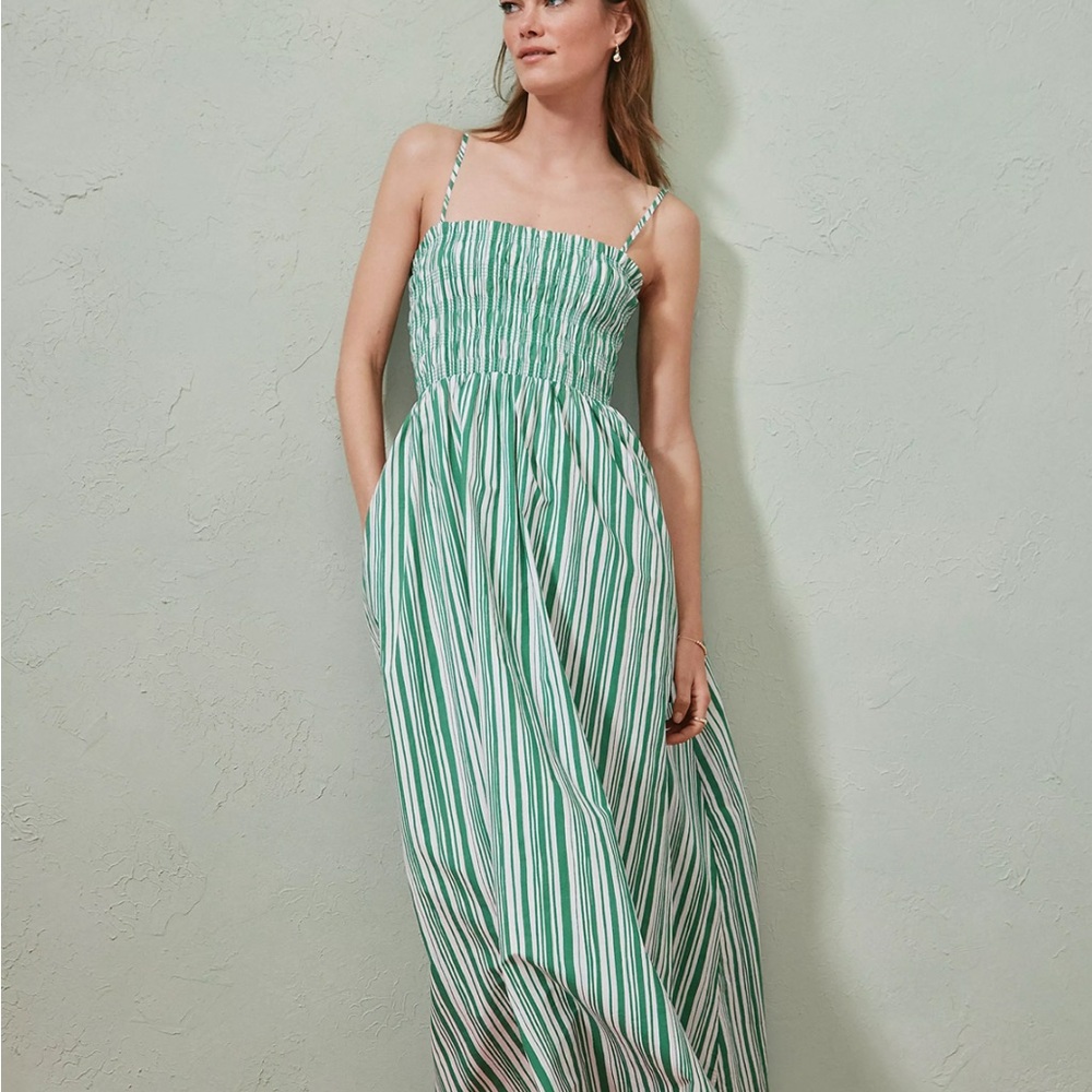 Loft Green Striped Maxi Dress